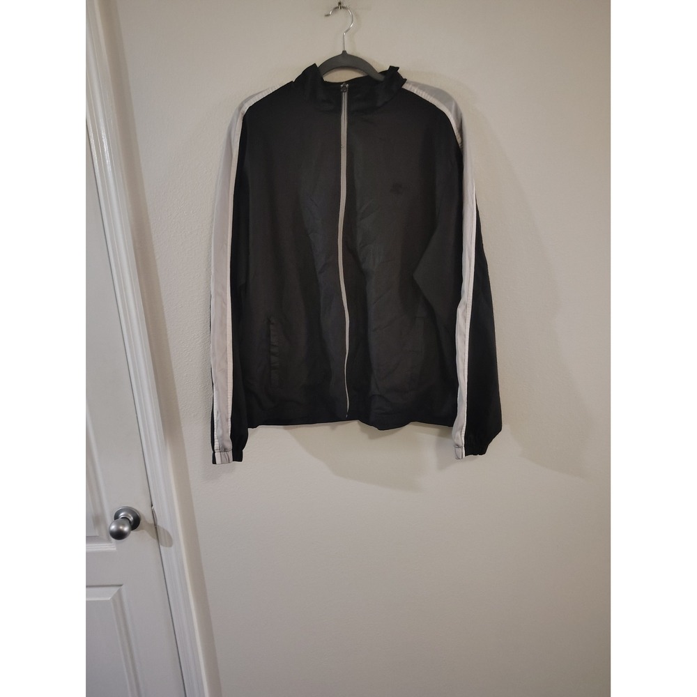 Mens XL Black Silver Stripe Full Zip‎ Track Jacket Mesh Lined RM39308C
